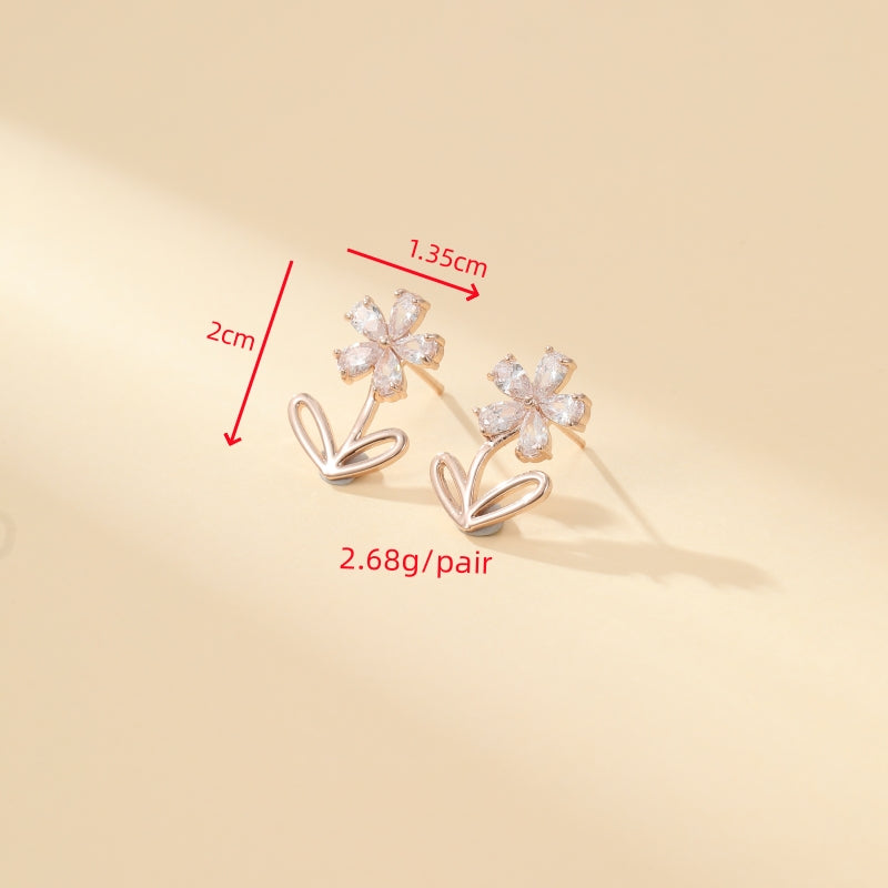 1 Pair Cute Simple Style Shiny Flower Inlay Copper Zircon Gold Plated Ear Studs