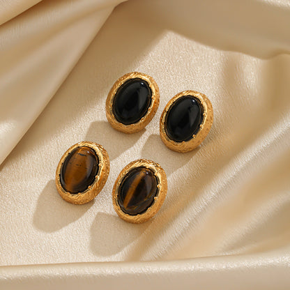 1 Pair Casual Elegant Luxurious Geometric Plating Inlay Copper Obsidian 18k Gold Plated Ear Studs