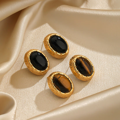 1 Pair Casual Elegant Luxurious Geometric Plating Inlay Copper Obsidian 18k Gold Plated Ear Studs