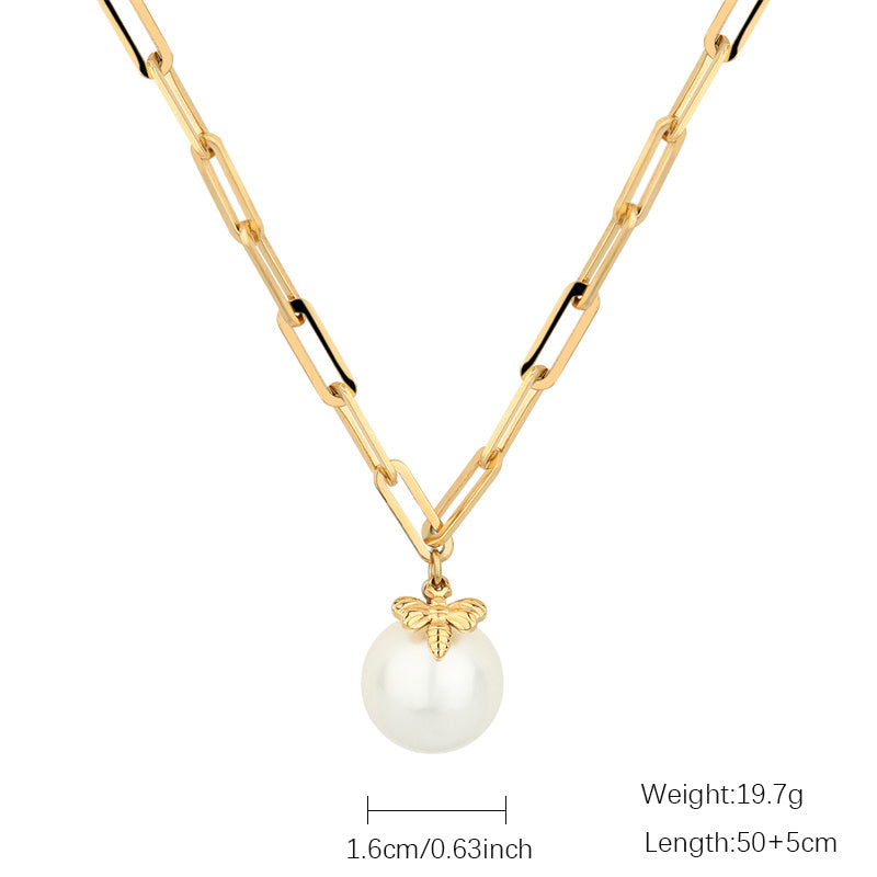 Casual Solid Color Stainless Steel Freshwater Pearl Beaded Plating Gold Plated Necklace