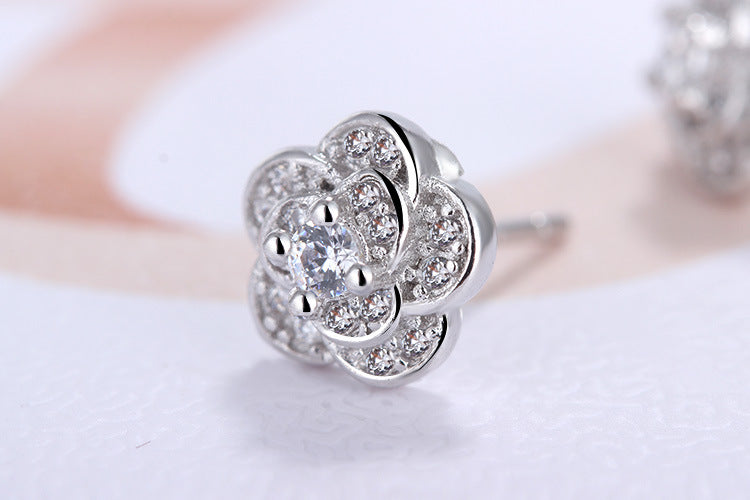 1 Pair Lady Flower Plating Inlay Copper Zircon White Gold Plated Ear Studs