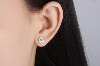 1 Pair Lady Flower Plating Inlay Copper Zircon White Gold Plated Ear Studs