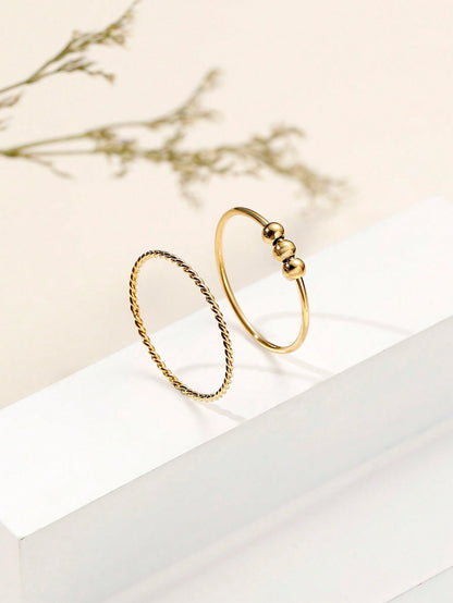 Simple Style Solid Color Stainless Steel Plating 18k Gold Plated Rings