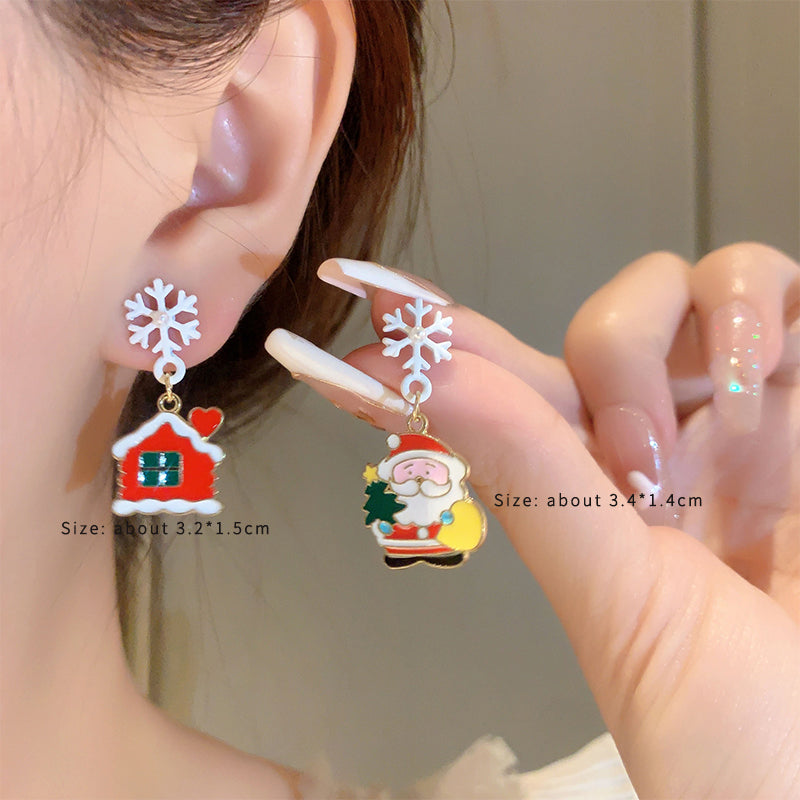 1 Pair Cute Snowflake Inlay Alloy Rhinestones Drop Earrings