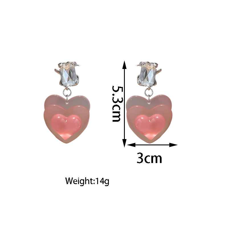 1 Pair Sweet Heart Shape Inlay Alloy Resin Artificial Rhinestones White Gold Plated Drop Earrings