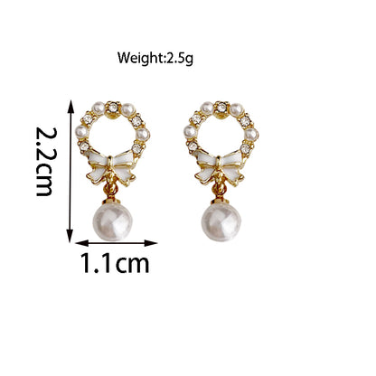 1 Pair Simple Style Flower Plating Inlay Alloy Rhinestones Pearl Gold Plated Drop Earrings