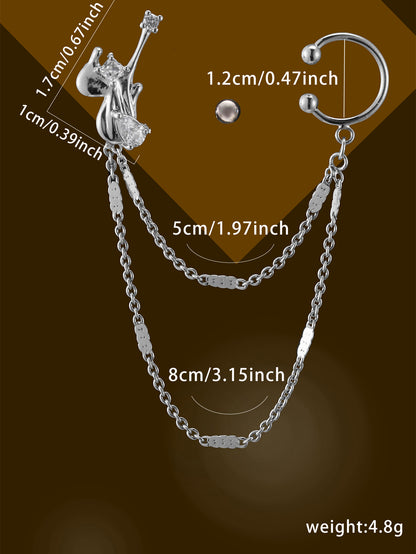 1 Pair Simple Style Commute Heart Shape Butterfly Asymmetrical Chain Inlay Copper Zircon Ear Cuffs Ear Studs