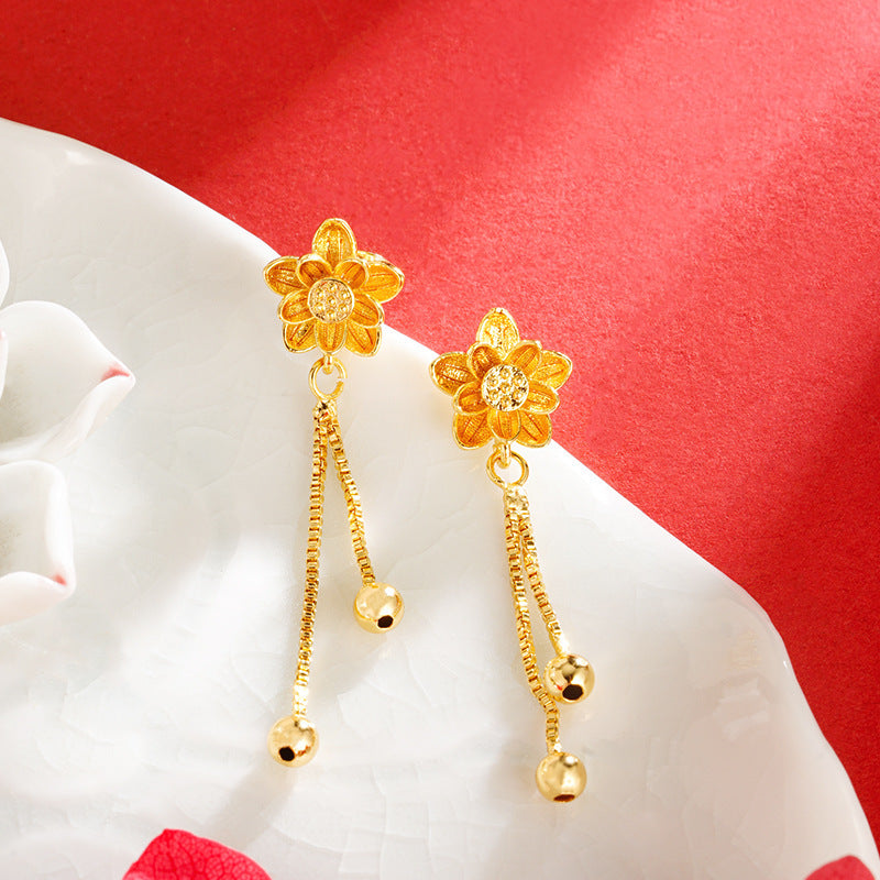 1 Pair Simple Style Flower Bow Knot Copper Plating Drop Earrings