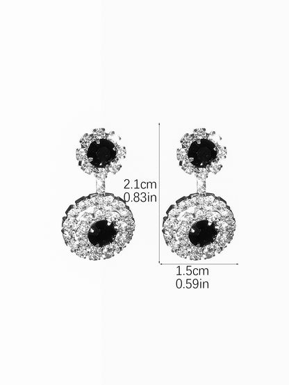 1 Pair Simple Style Shiny Round Copper Plating Inlay Rhinestones Silver Plated Drop Earrings