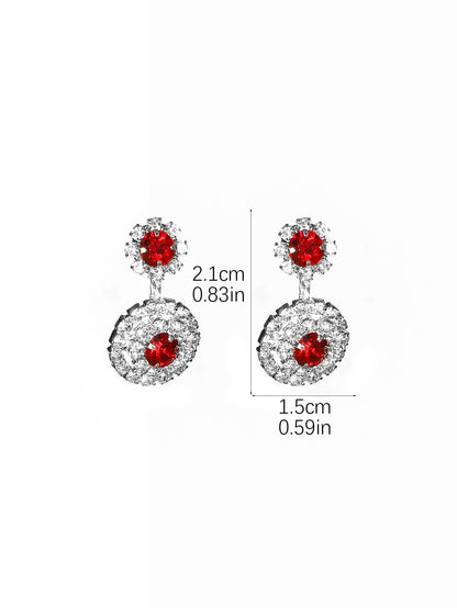 1 Pair Simple Style Shiny Round Copper Plating Inlay Rhinestones Silver Plated Drop Earrings