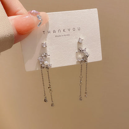 1 Set Elegant Sweet Geometric Water Droplets Heart Shape Tassel Alloy Ear Studs