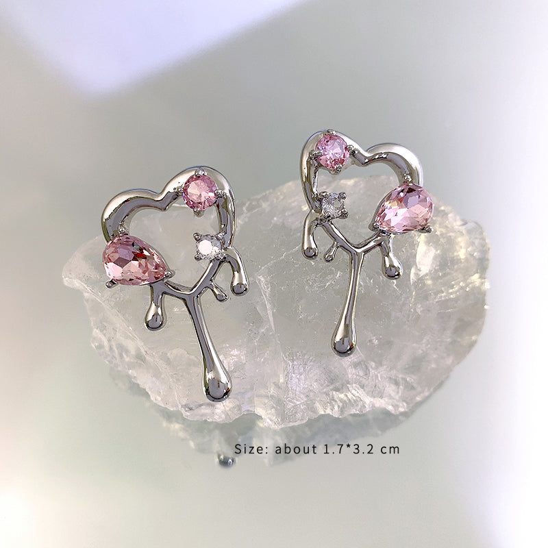 1 Pair Fashion Heart Shape Alloy Inlay Rhinestones Women's Ear Studs