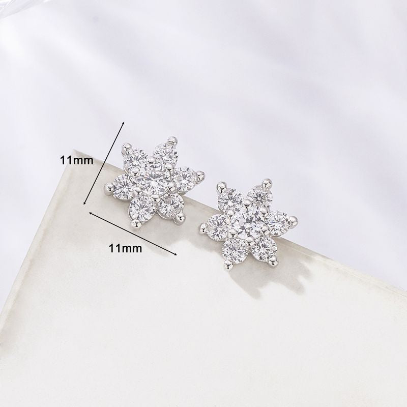 1 Pair Sweet Shiny Petal Plating Inlay Sterling Silver Zircon Silver Plated Ear Studs