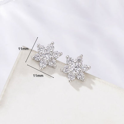 1 Pair Sweet Shiny Petal Plating Inlay Sterling Silver Zircon Silver Plated Ear Studs