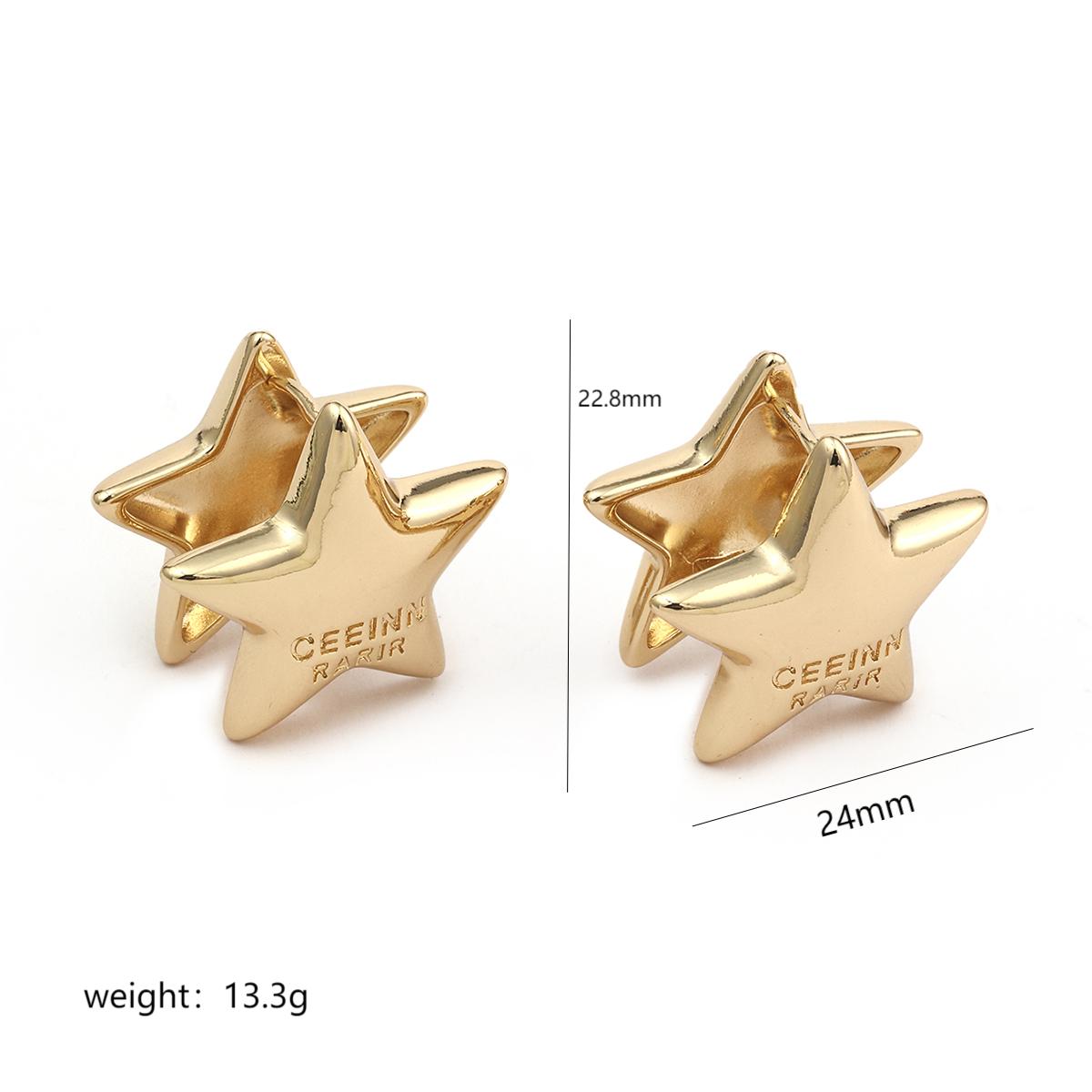 1 Pair Simple Style Pentagram Polishing Plating Copper 18k Gold Plated Ear Studs