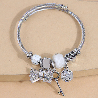 Simple Style Bow Knot Alloy Steel Inlay Zircon Women's Bangle