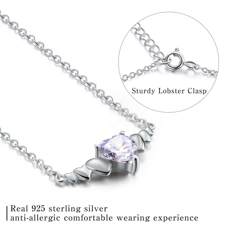 Elegant Heart Shape Sterling Silver Inlay Zircon Pendant Necklace