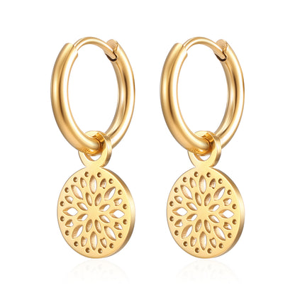 1 Pair Elegant Simple Style Round Plating Hollow Out Stainless Steel 18k Gold Plated Drop Earrings