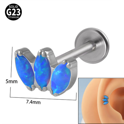 Simple Style Eye Titanium Inlay Opal Zircon Lip Stud