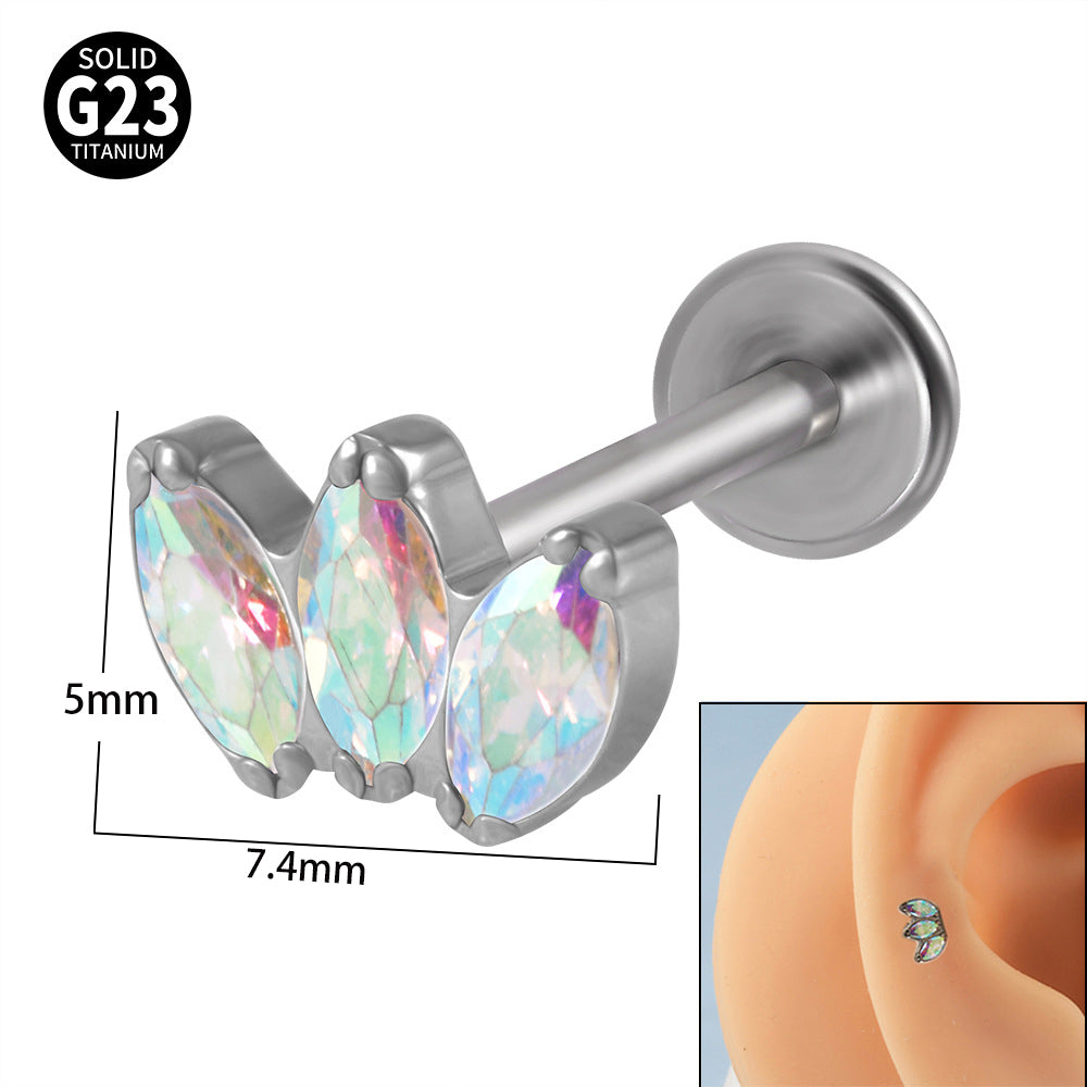 Simple Style Eye Titanium Inlay Opal Zircon Lip Stud