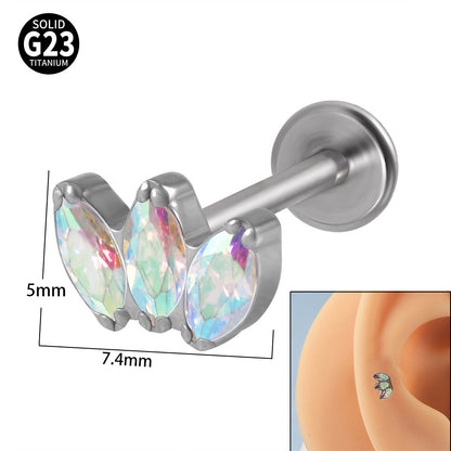 Simple Style Eye Titanium Inlay Opal Zircon Lip Stud