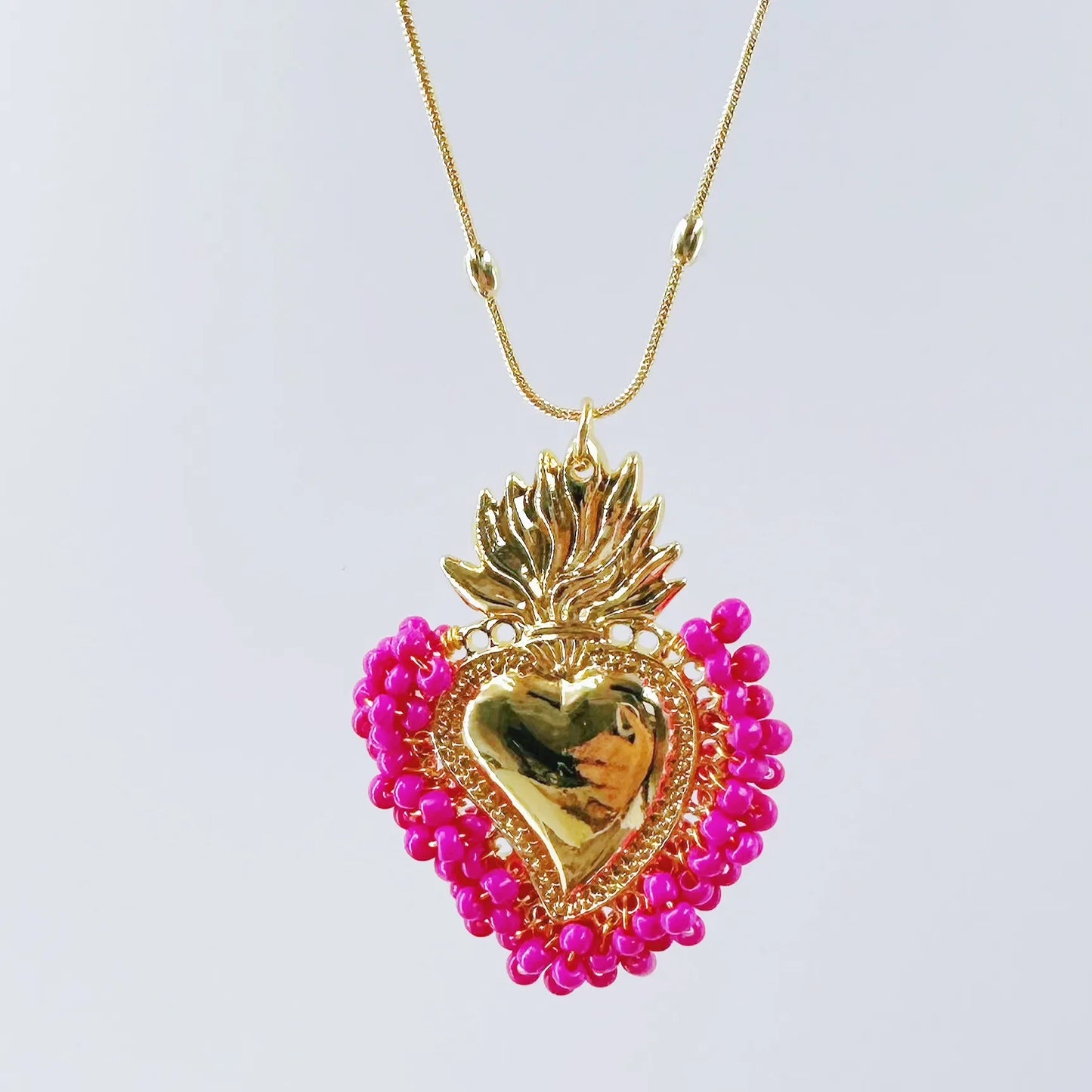 Vintage Style Heart Shape Copper Gold Plated Seed Bead Pendant Necklace In Bulk