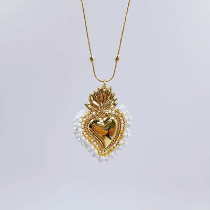 Vintage Style Heart Shape Copper Gold Plated Seed Bead Pendant Necklace In Bulk