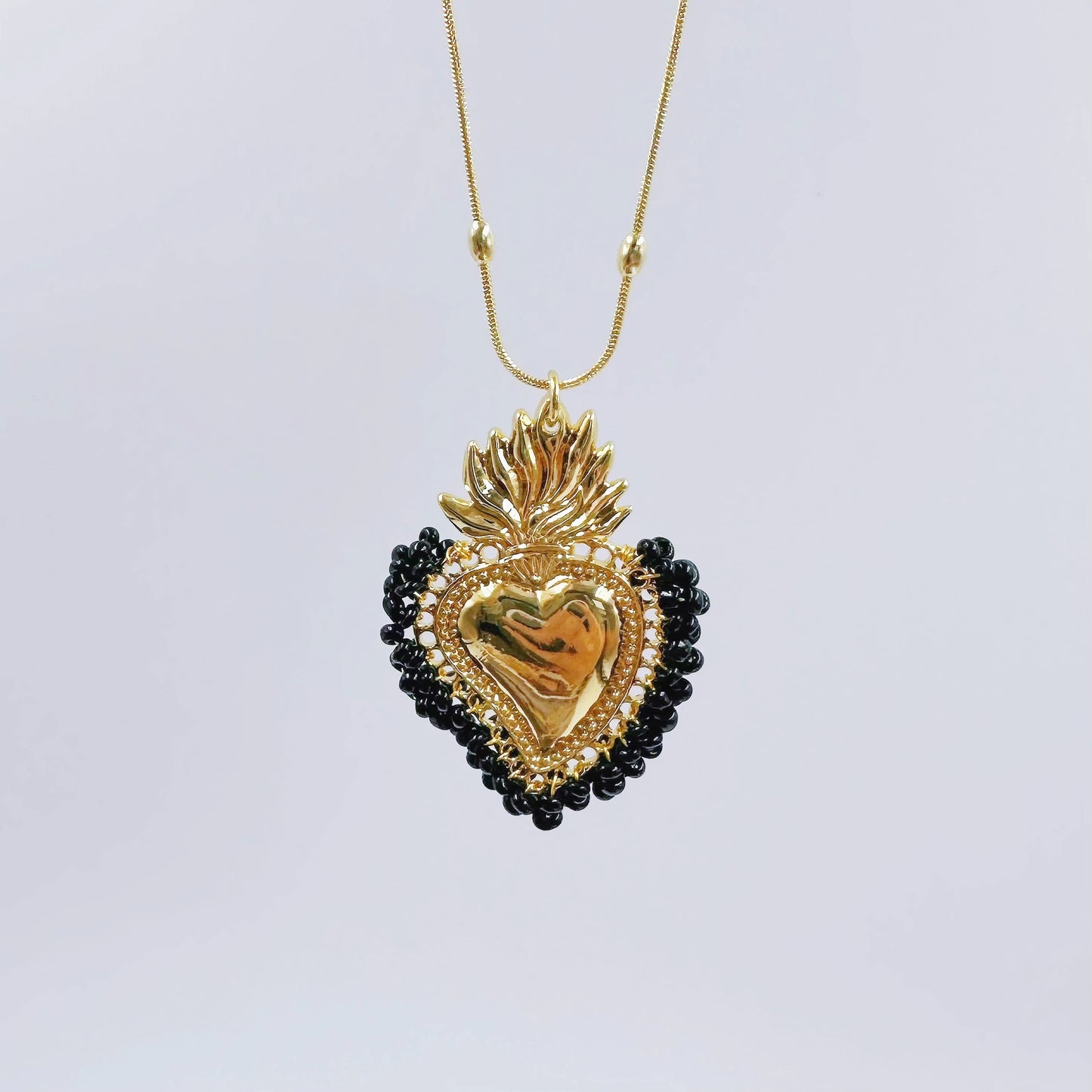 Vintage Style Heart Shape Copper Gold Plated Seed Bead Pendant Necklace In Bulk