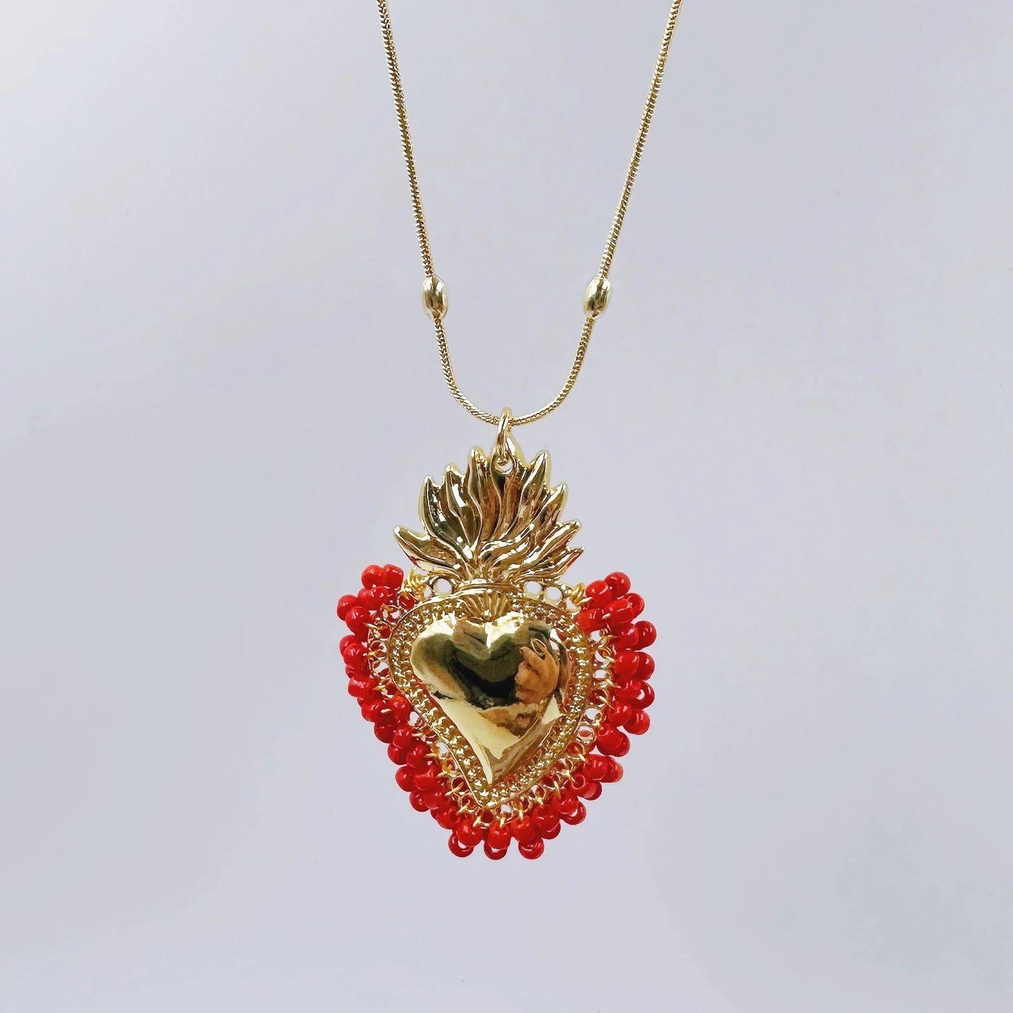 Vintage Style Heart Shape Copper Gold Plated Seed Bead Pendant Necklace In Bulk