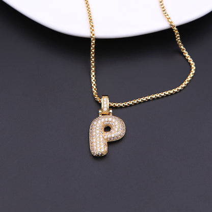 Simple Style Shiny Letter Copper 18k Gold Plated Zircon Pendant Necklace In Bulk