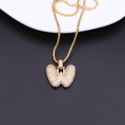 Simple Style Shiny Letter Copper 18k Gold Plated Zircon Pendant Necklace In Bulk