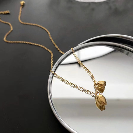 Simple Style Lotus Stainless Steel Plating 18k Gold Plated Pendant Necklace