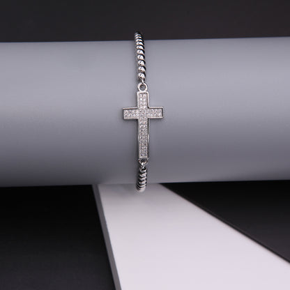 Simple Style Cross Copper White Gold Plated Zircon Drawstring Bracelets In Bulk