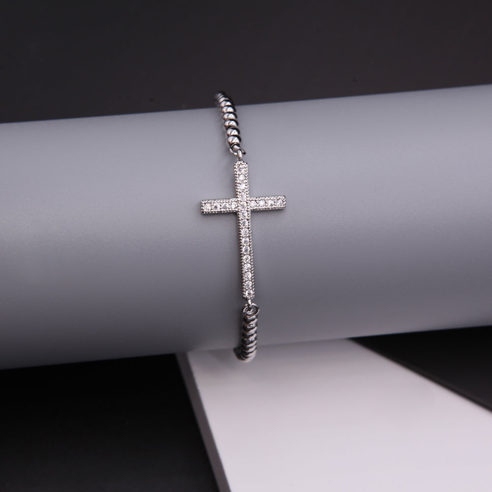 Simple Style Cross Copper White Gold Plated Zircon Drawstring Bracelets In Bulk