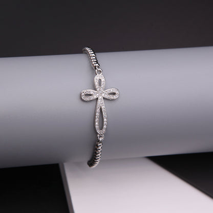 Simple Style Cross Copper White Gold Plated Zircon Drawstring Bracelets In Bulk