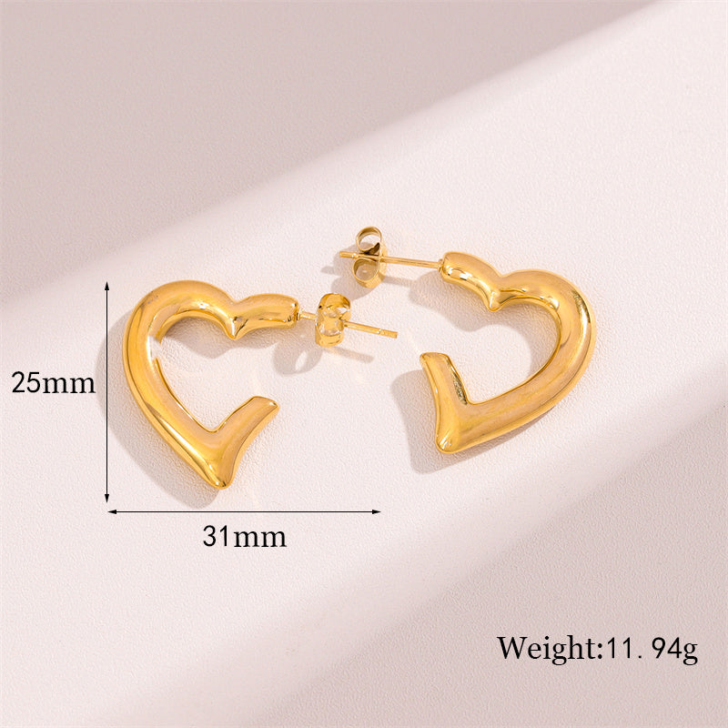 1 Pair Retro Simple Style Heart Shape Plating Stainless Steel 18k Gold Plated Ear Studs