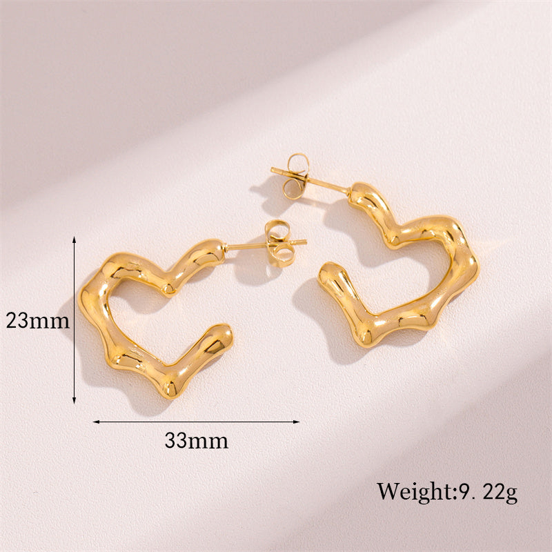 1 Pair Retro Simple Style Heart Shape Plating Stainless Steel 18k Gold Plated Ear Studs