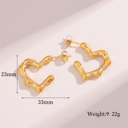 1 Pair Retro Simple Style Heart Shape Plating Stainless Steel 18k Gold Plated Ear Studs