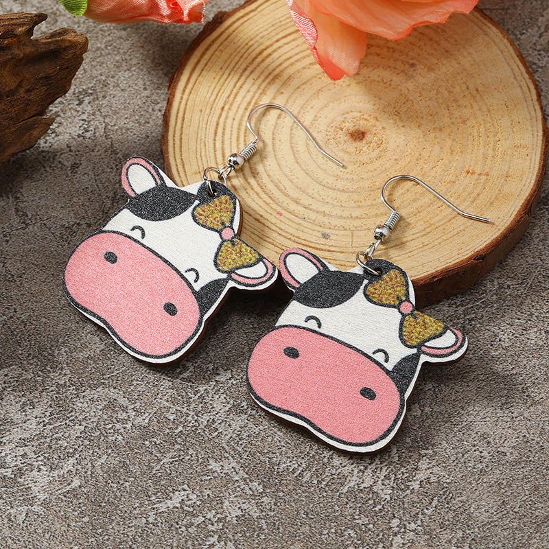 1 Pair Cute Hip-hop Cows Elephant Boots Painted Wood No Inlaid Ear Hook