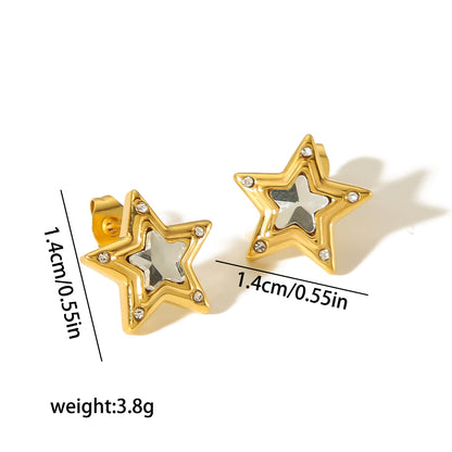 1 Pair Simple Style Commute Star Heart Shape Polishing Plating Inlay Stainless Steel Zircon 18k Gold Plated Ear Studs