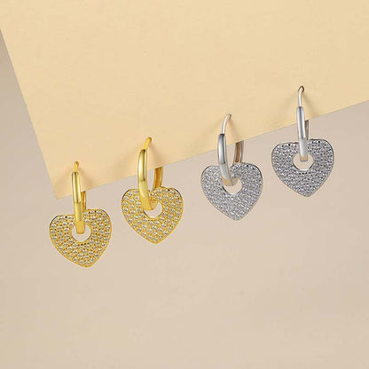 1 Pair Sweet Simple Style Heart Shape Inlay Sterling Silver Rhinestones Gold Plated Drop Earrings