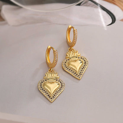 1 Pair Simple Style Commute Heart Shape Plating Inlay Copper Zircon 18k Gold Plated Drop Earrings