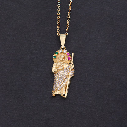 Vintage Style Classic Style St Jude Copper 18k Gold Plated Zircon Pendant Necklace In Bulk