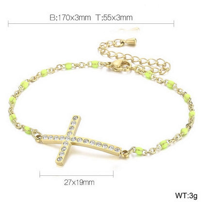 Simple Style Commute Cross Titanium Steel Inlay Rhinestones Women's Bracelets