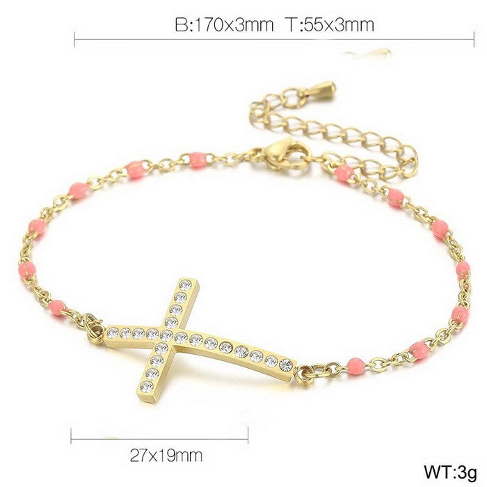 Simple Style Commute Cross Titanium Steel Inlay Rhinestones Women's Bracelets