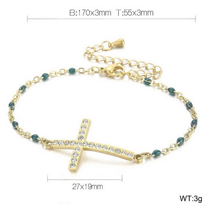 Simple Style Commute Cross Titanium Steel Inlay Rhinestones Women's Bracelets