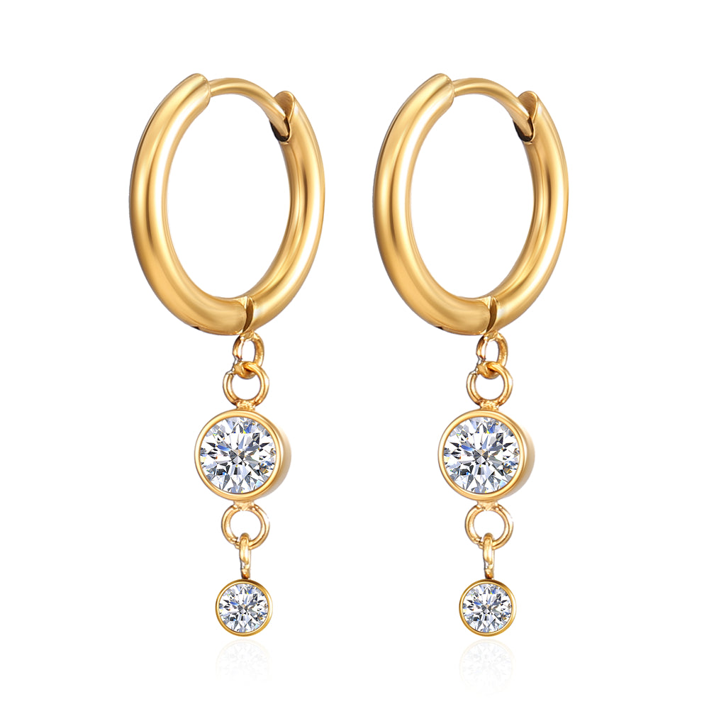 1 Pair Elegant Simple Style Geometric Plating Inlay Stainless Steel Zircon 18k Gold Plated Drop Earrings