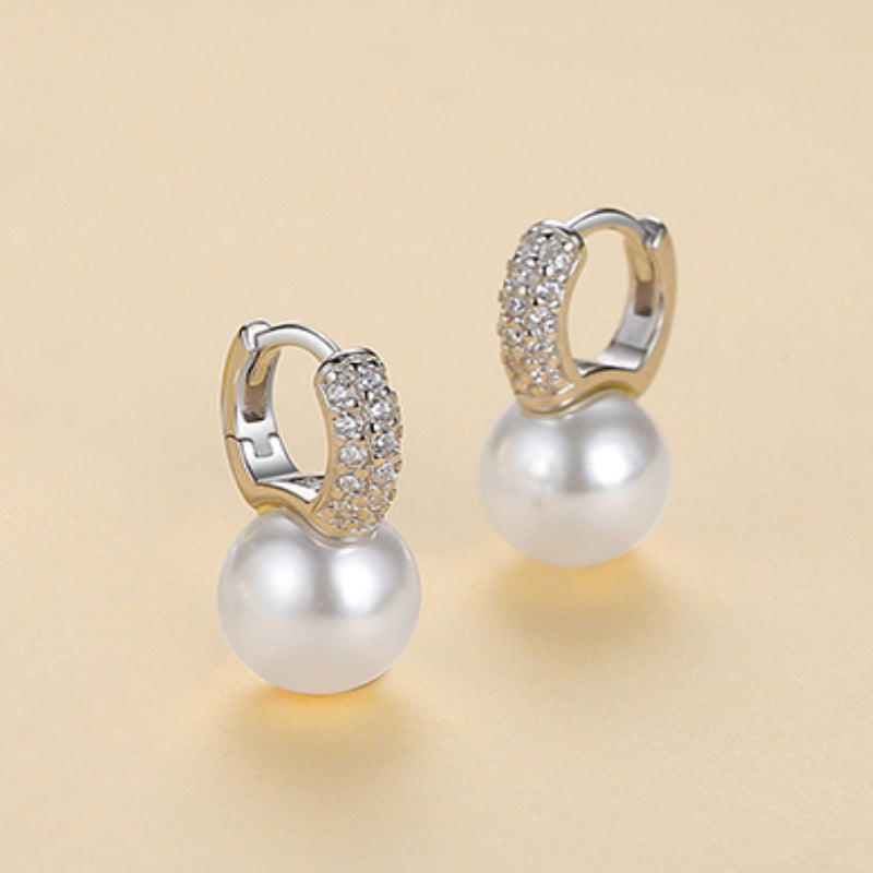 1 Pair Simple Style Commute Color Block Inlay Sterling Silver Pearl Zircon Earrings