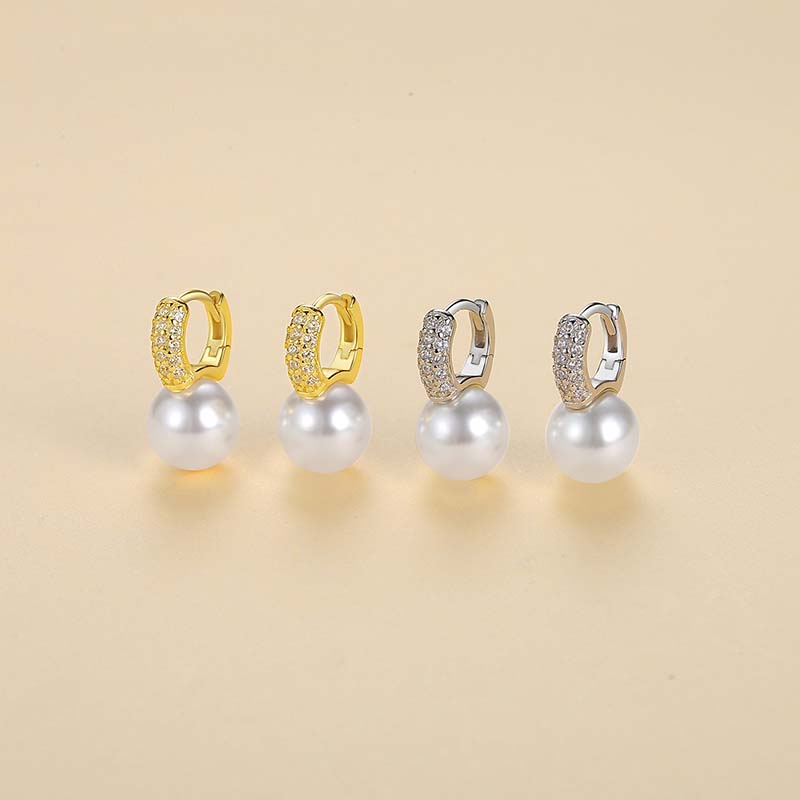 1 Pair Simple Style Commute Color Block Inlay Sterling Silver Pearl Zircon Earrings