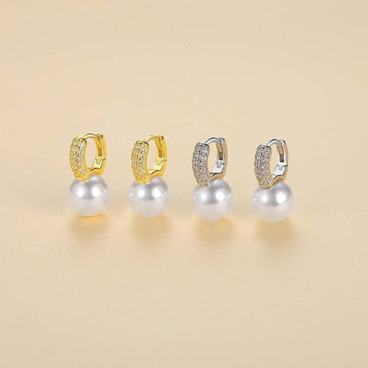 1 Pair Simple Style Commute Color Block Inlay Sterling Silver Pearl Zircon Earrings